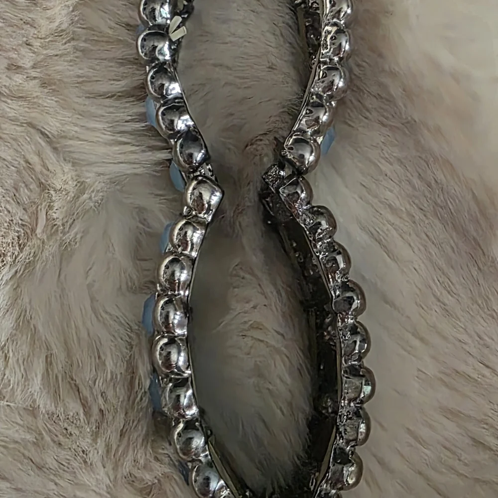 Antique Silver Light Blue Stone Stretch Bracelet Beaded Statement Cuff NWOT